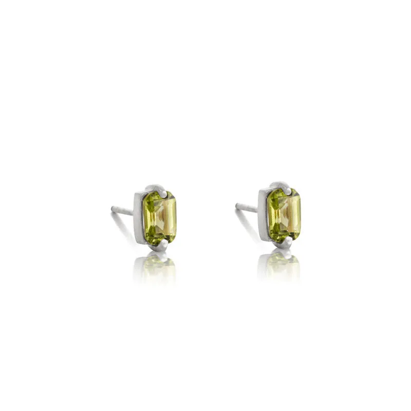 Baguette Mini Stud, Peridot, Silver