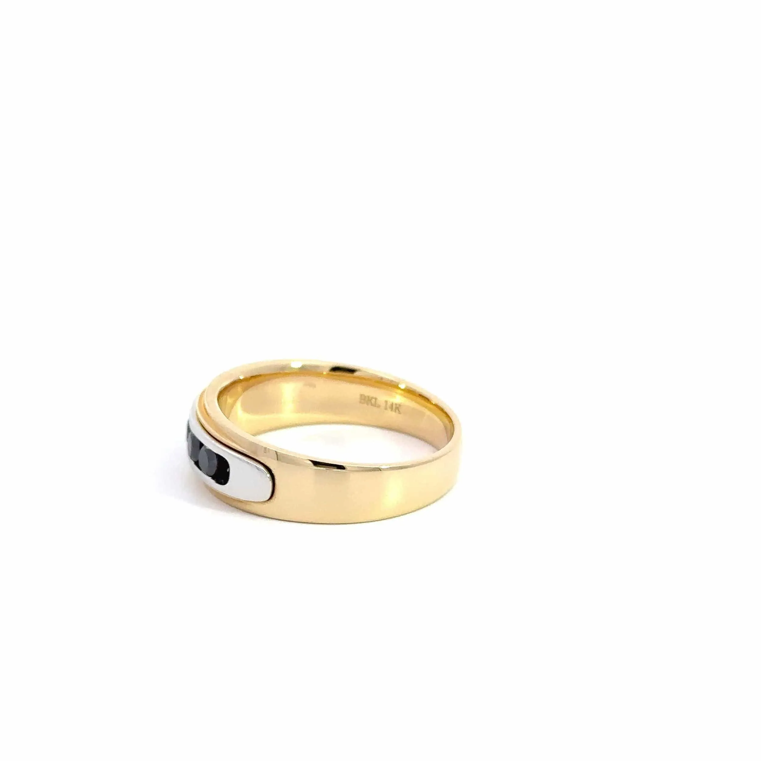 Baikalla 14k Gold Two Tone Black Diamond Men's Wedding Ring Band