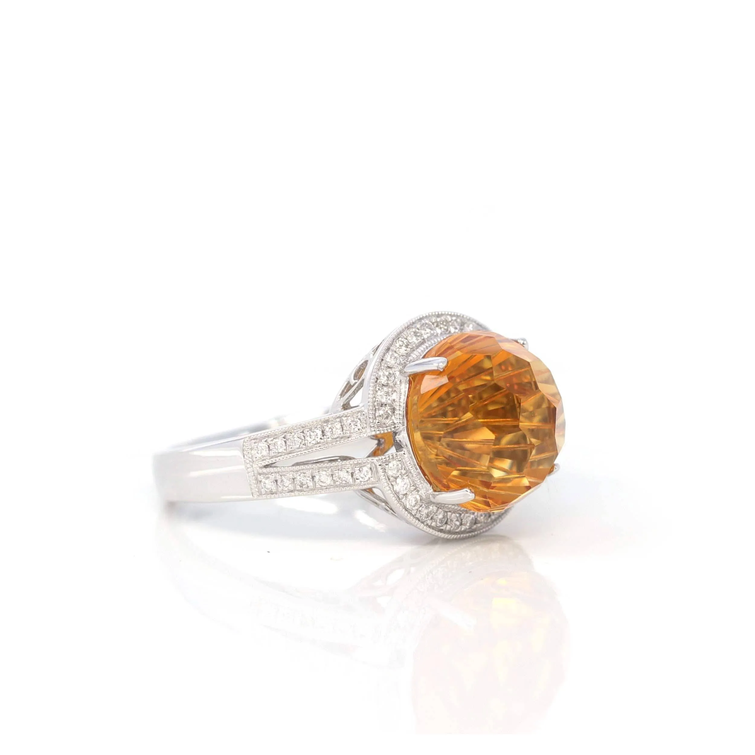 Baikalla 14K White Gold Faceted Cabochon Natural Citrine Ring CTW 1/4