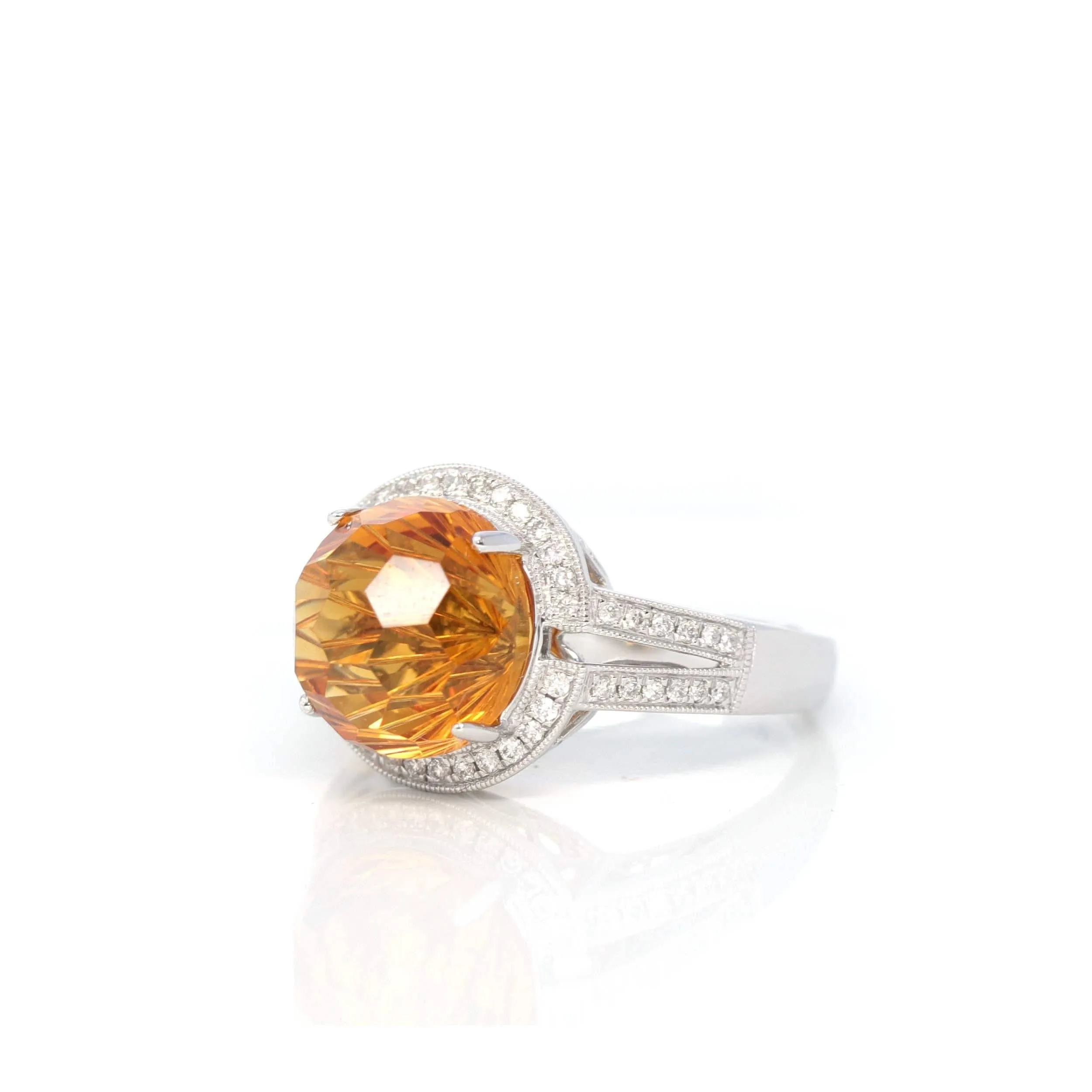 Baikalla 14K White Gold Faceted Cabochon Natural Citrine Ring CTW 1/4