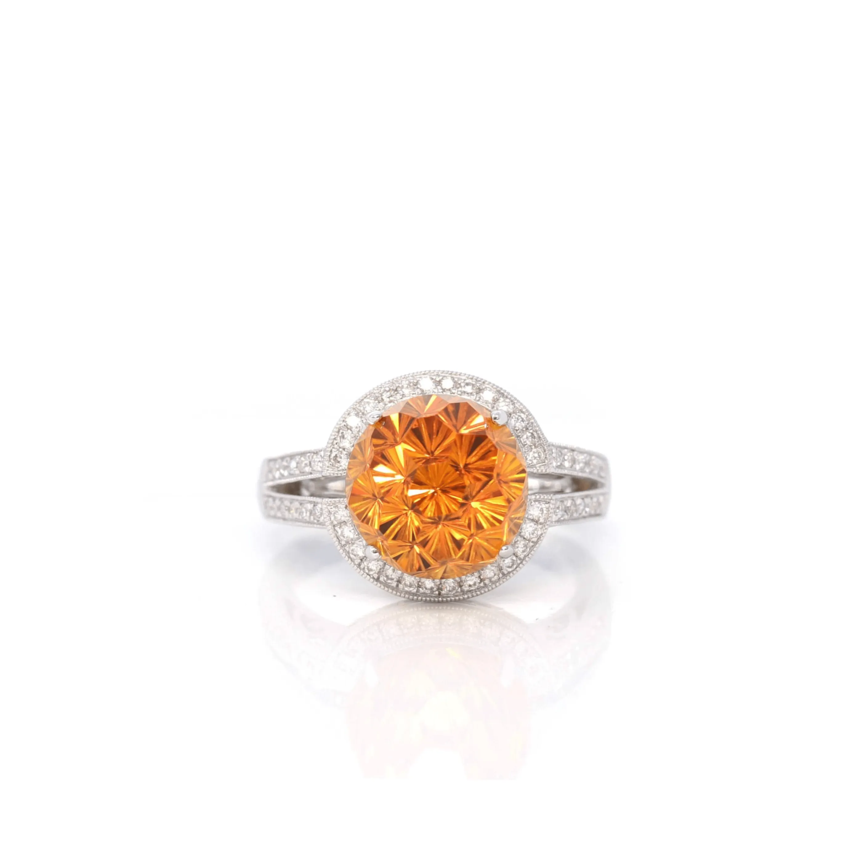 Baikalla 14K White Gold Faceted Cabochon Natural Citrine Ring CTW 1/4