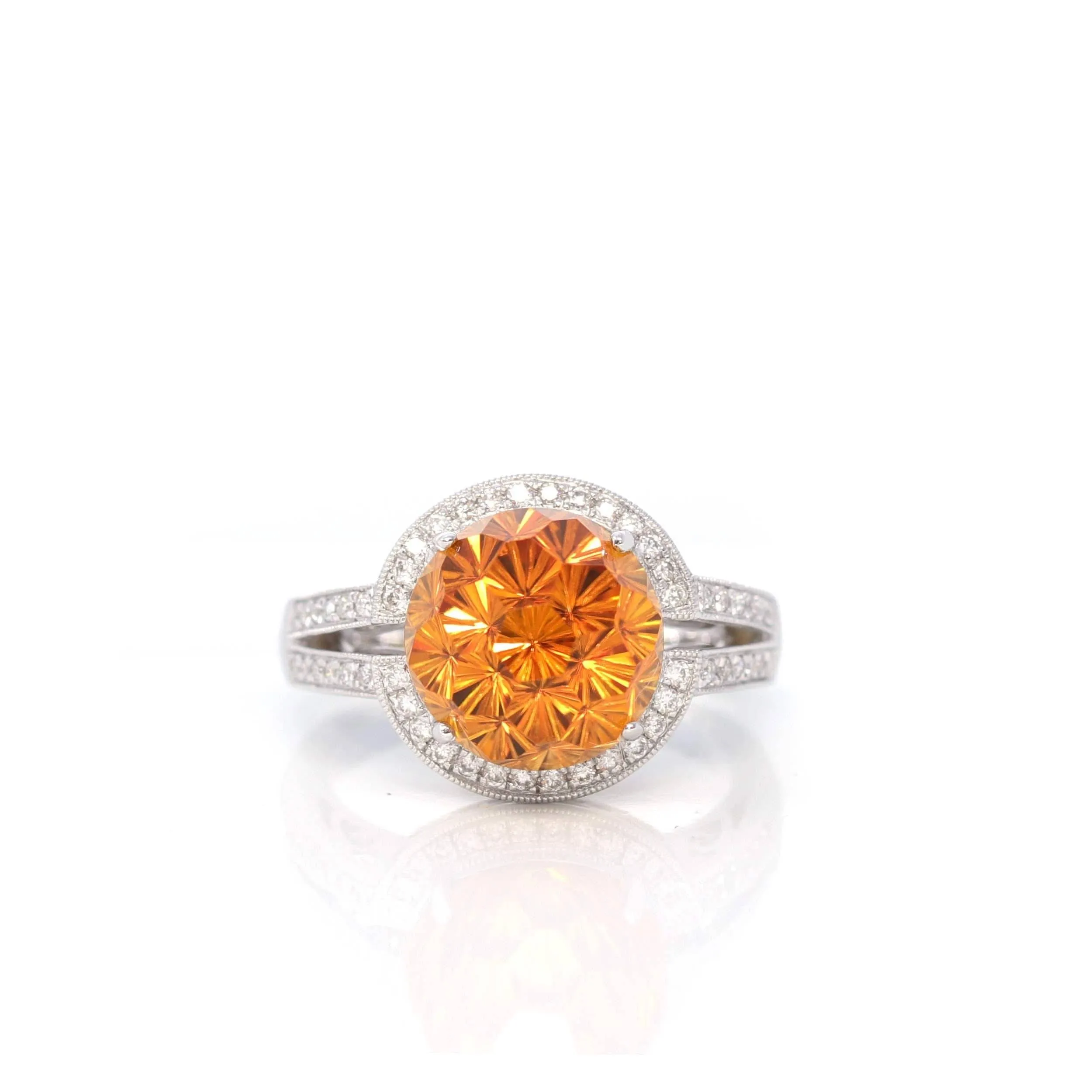 Baikalla 14K White Gold Faceted Cabochon Natural Citrine Ring CTW 1/4