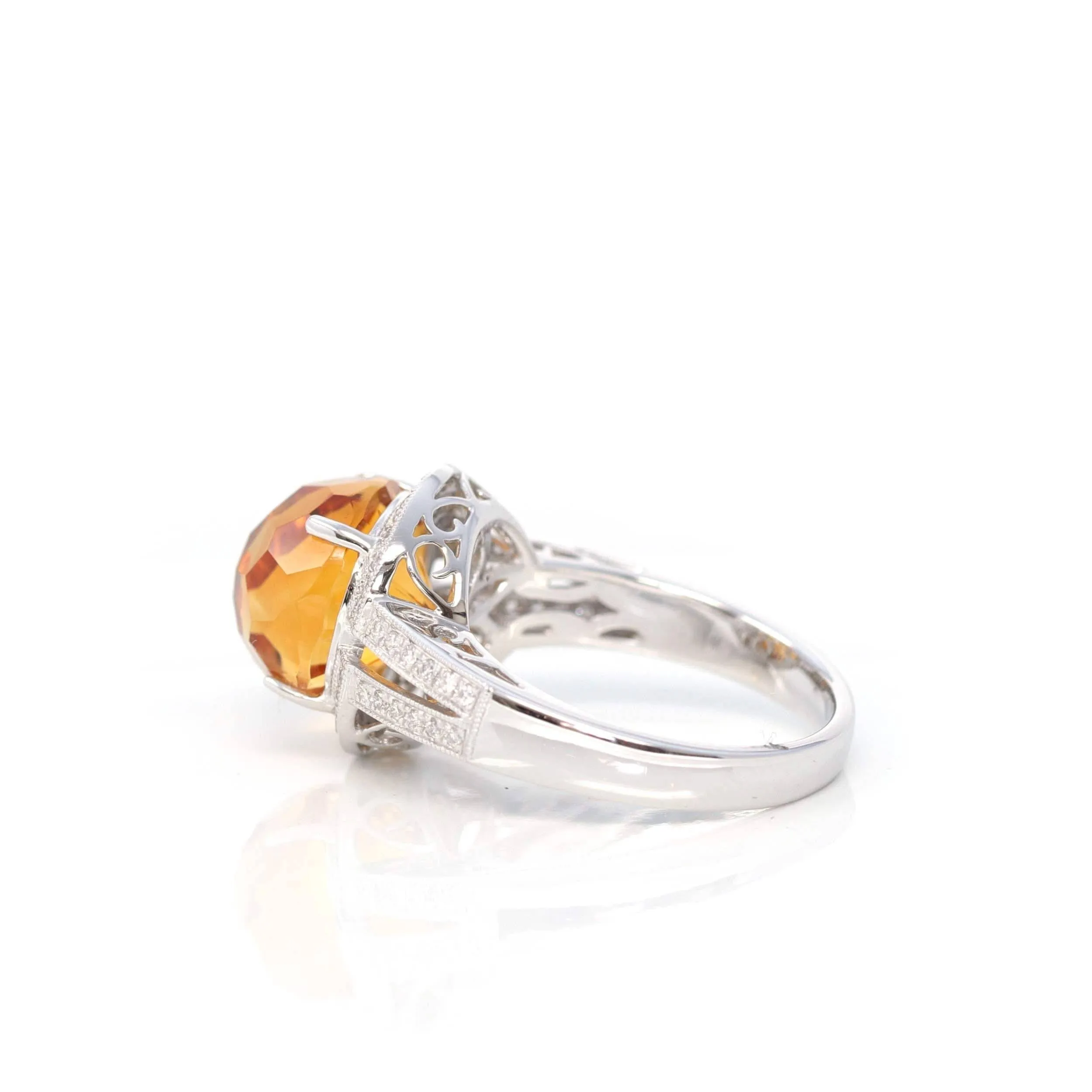 Baikalla 14K White Gold Faceted Cabochon Natural Citrine Ring CTW 1/4