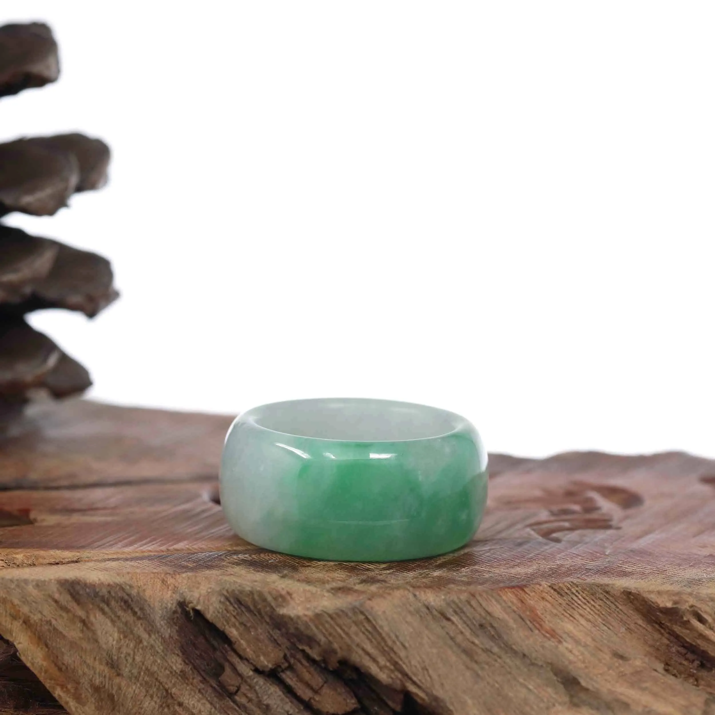 Baikalla Genuine Burmese Green Jadeite Jade Men's Band Ring