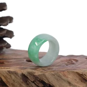 Baikalla Genuine Burmese Green Jadeite Jade Men's Band Ring