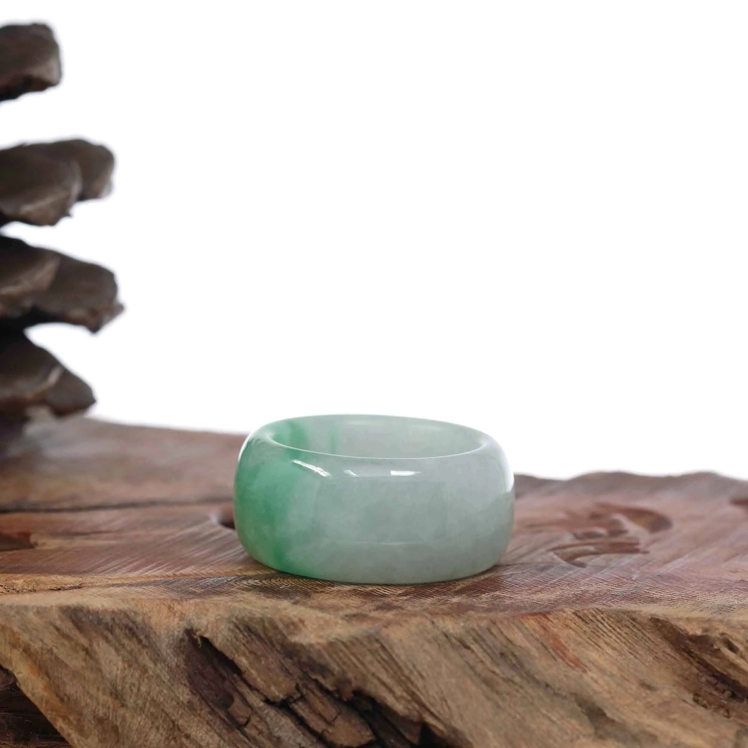 Baikalla Genuine Burmese Green Jadeite Jade Men's Band Ring