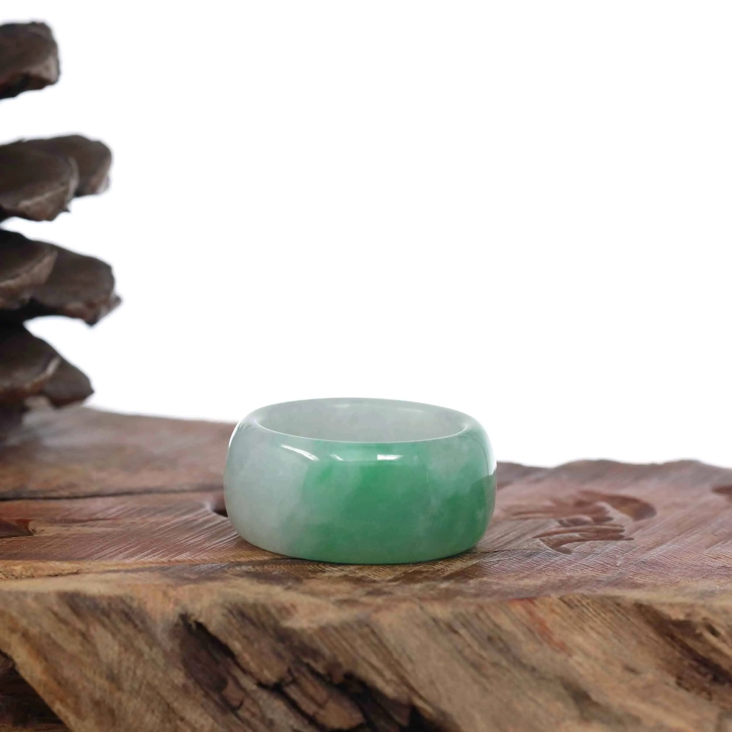 Baikalla Genuine Burmese Green Jadeite Jade Men's Band Ring