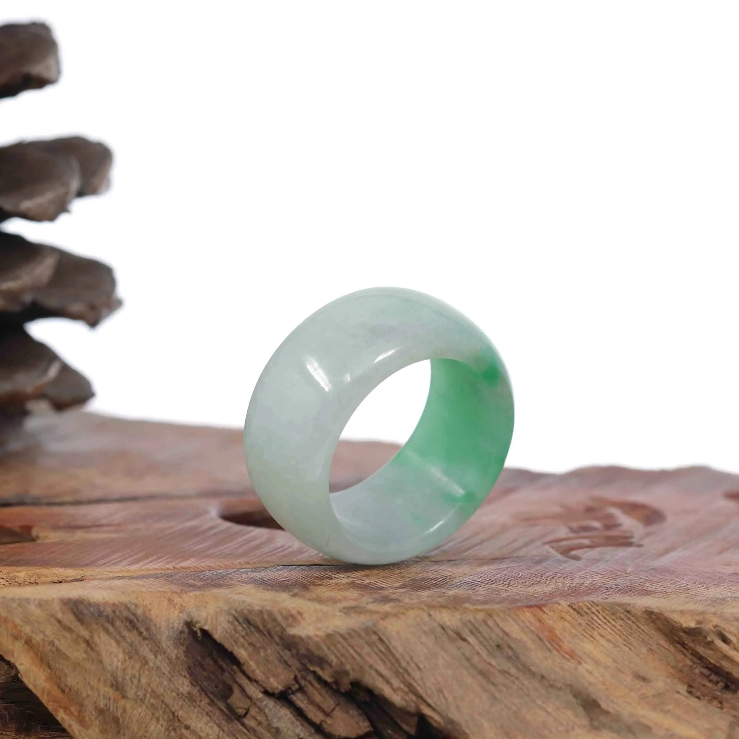 Baikalla Genuine Burmese Green Jadeite Jade Men's Band Ring