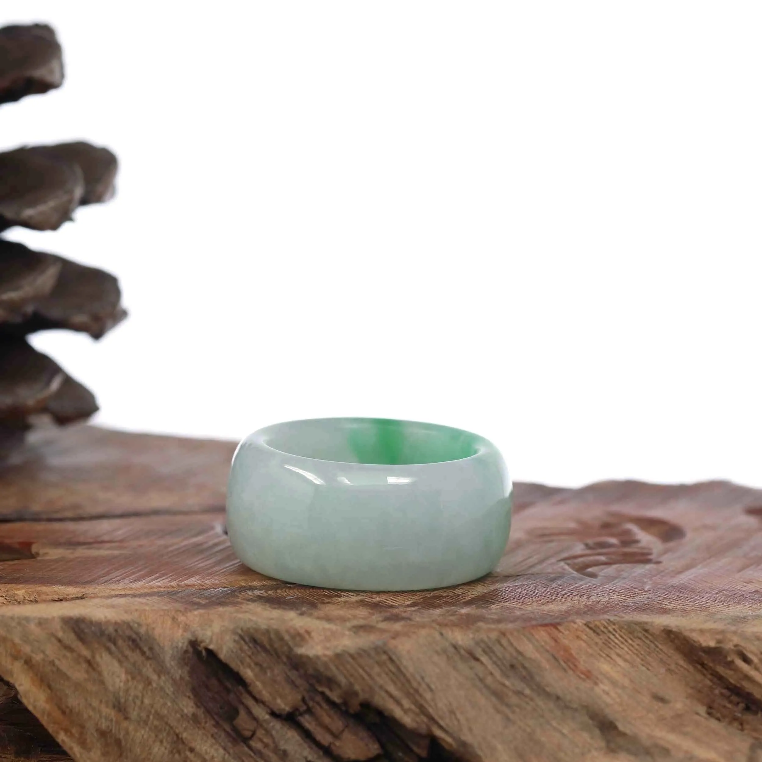 Baikalla Genuine Burmese Green Jadeite Jade Men's Band Ring