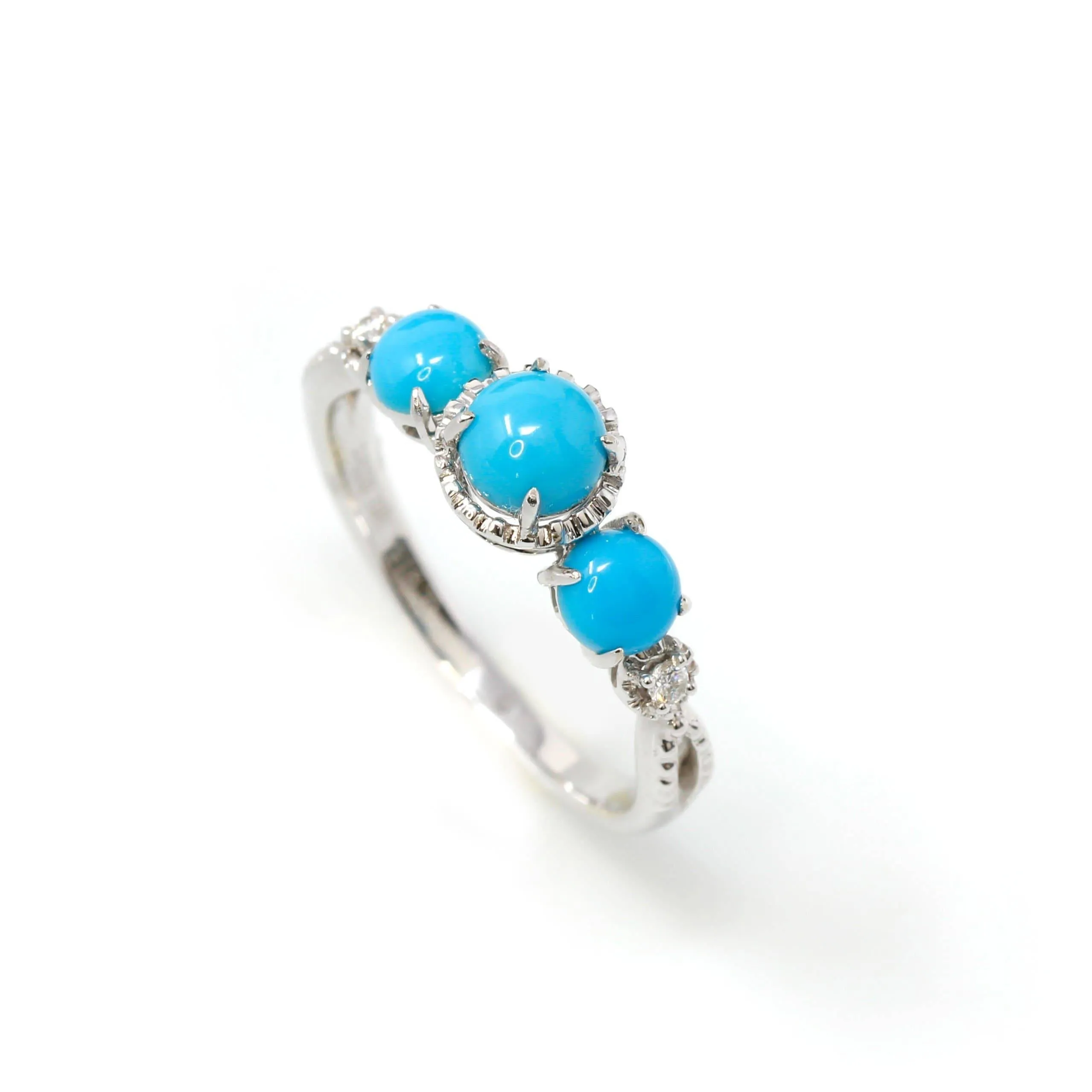 Baikalla™ "Mary" 18k Gold Genuine 3 Stone Persian Blue Arizona Turquoise Engagement Ring