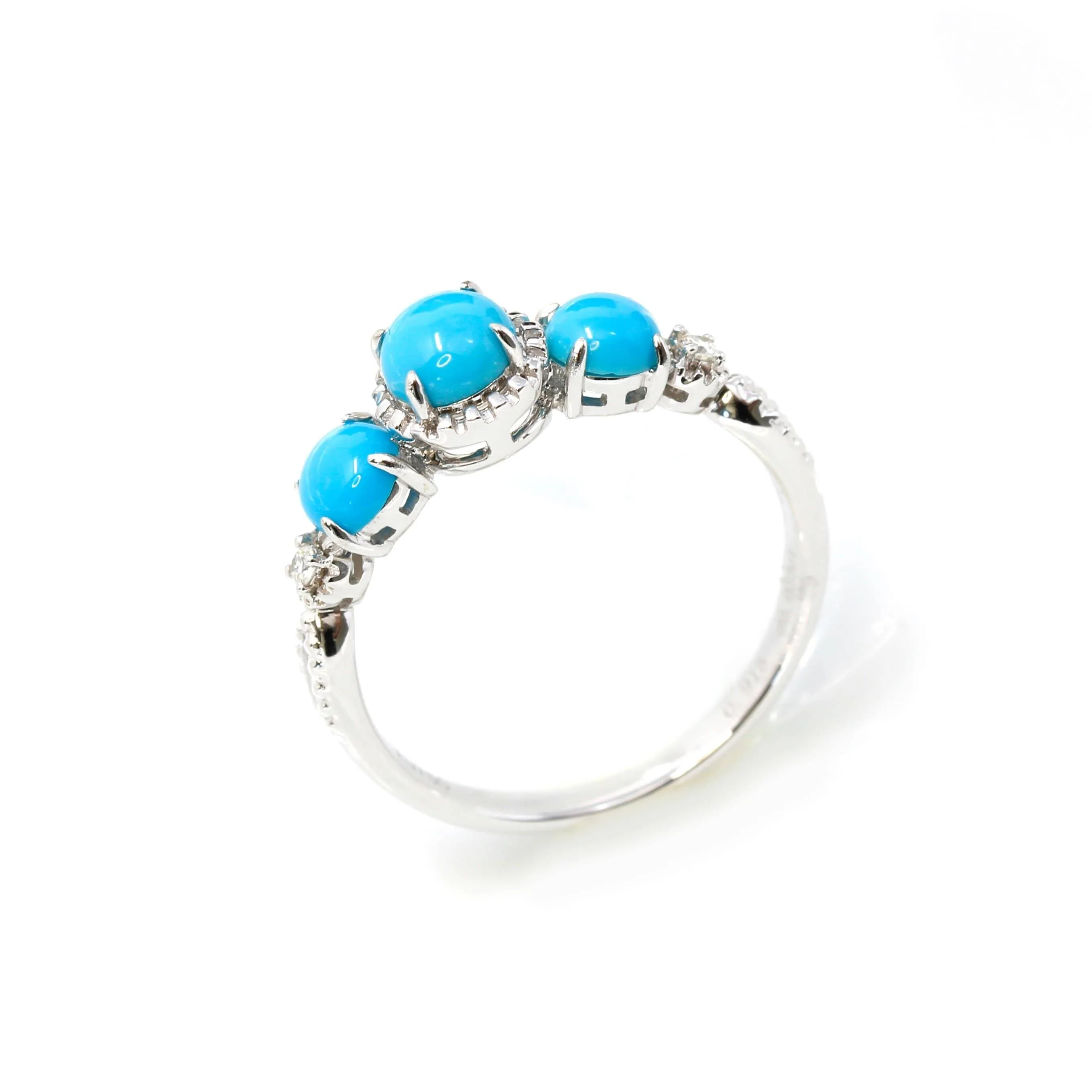 Baikalla™ "Mary" 18k Gold Genuine 3 Stone Persian Blue Arizona Turquoise Engagement Ring