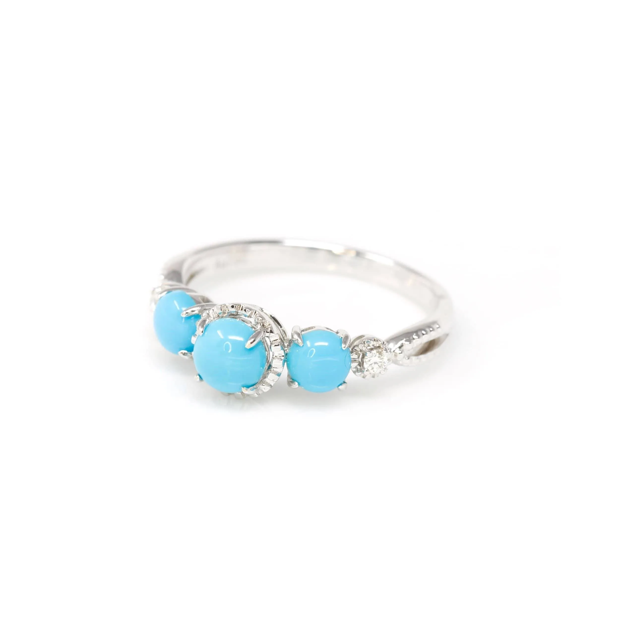 Baikalla™ "Mary" 18k Gold Genuine 3 Stone Persian Blue Arizona Turquoise Engagement Ring