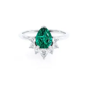 BALLET - Chatham® Pear Emerald & Diamond Half Halo Tiara Ring 18k White Gold