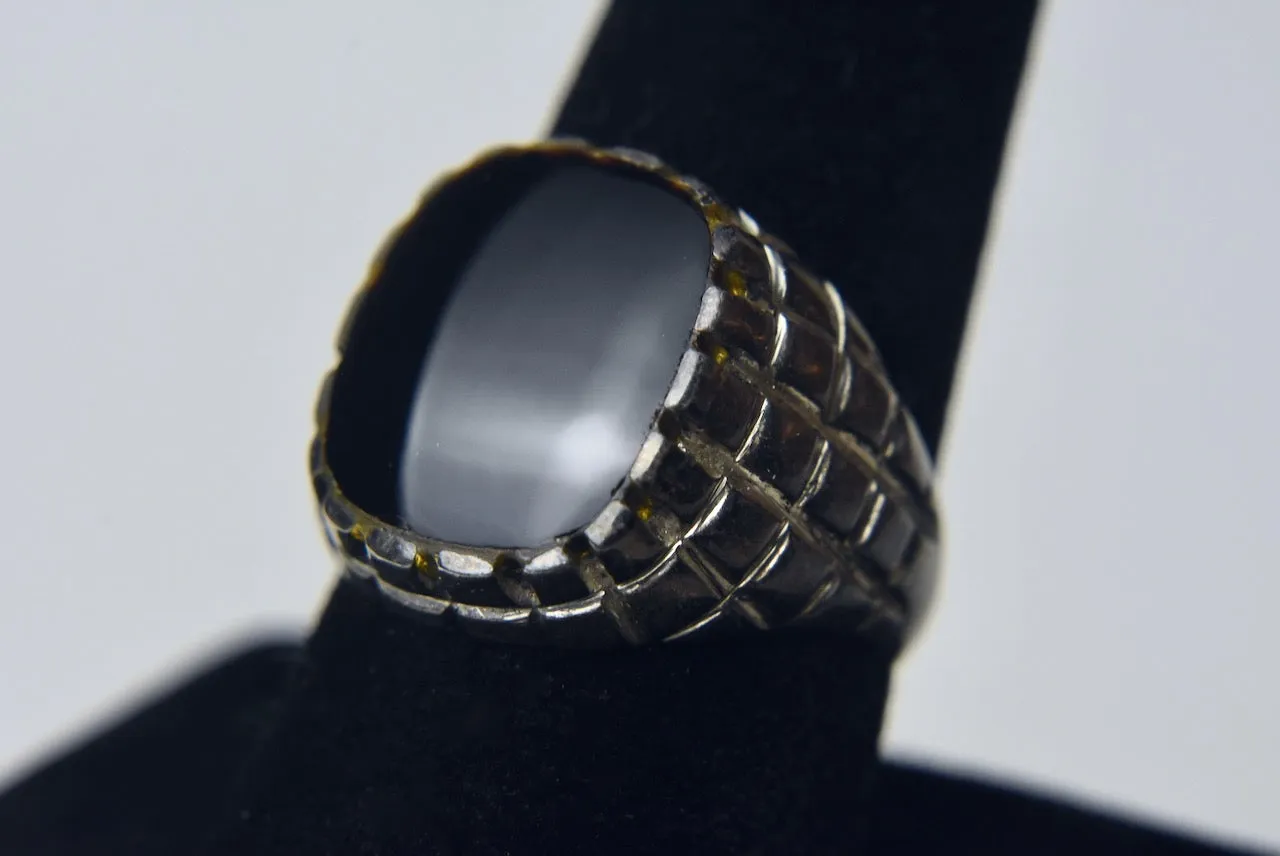 Black Onyx and Yellow Stone Sterling Silver Ring - Size 9.25