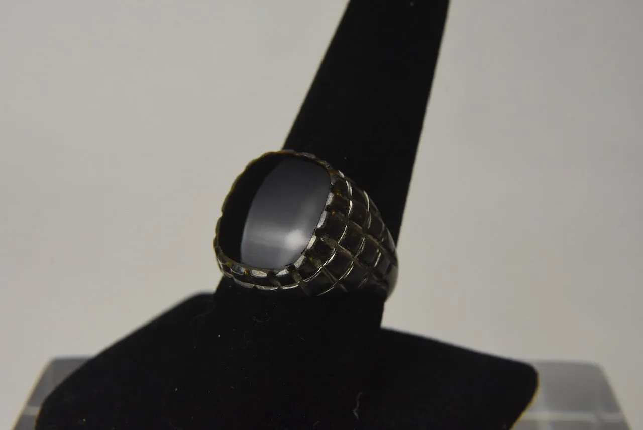 Black Onyx and Yellow Stone Sterling Silver Ring - Size 9.25