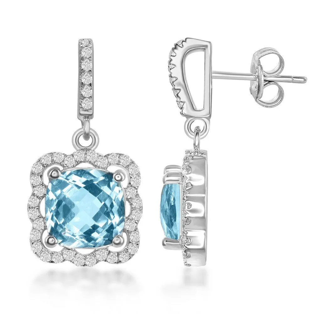 Blue Topaz and Cubic Zirconia Dangle Earrings