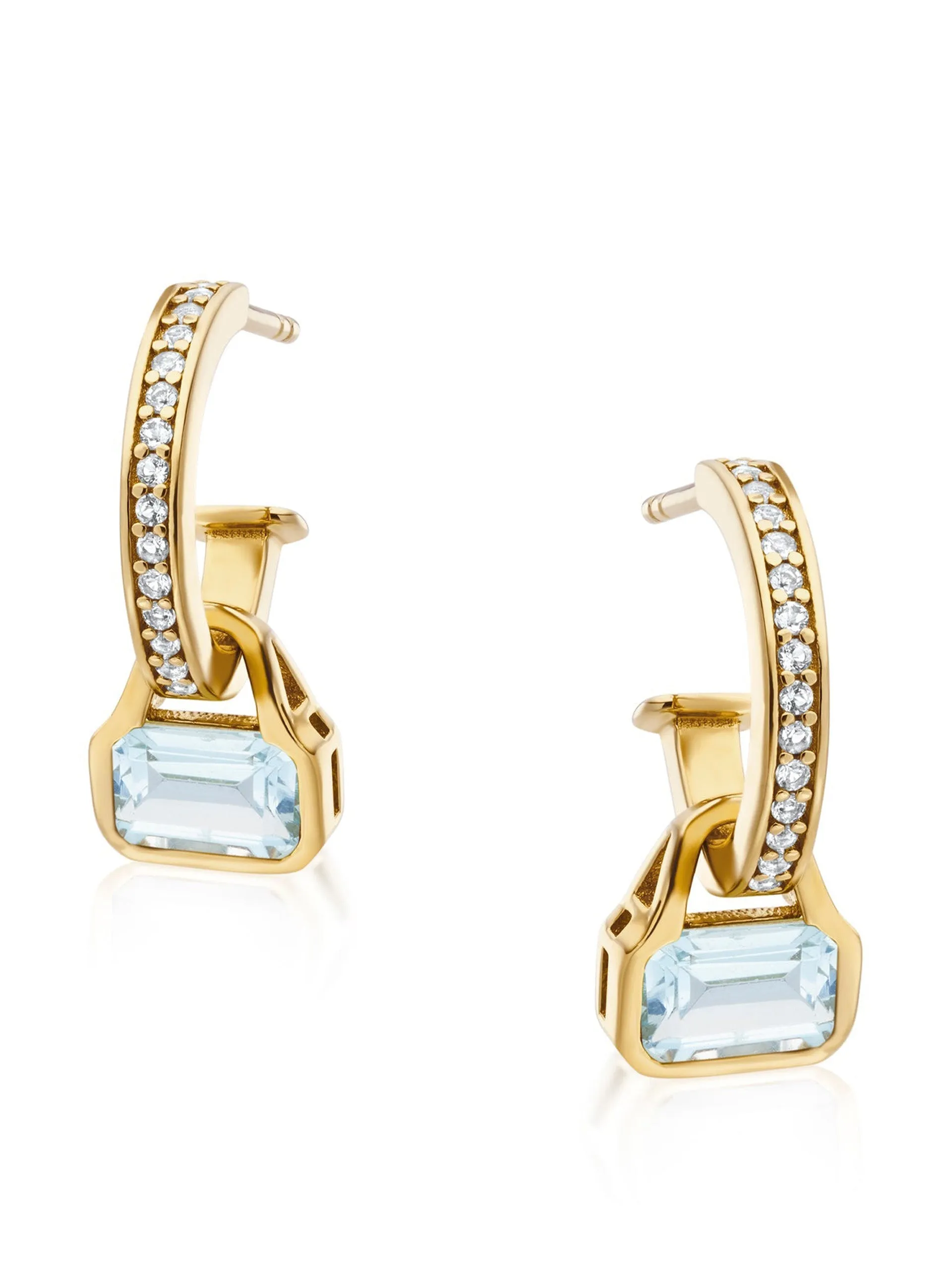 Blue Topaz charms on White Topaz hoops earrings