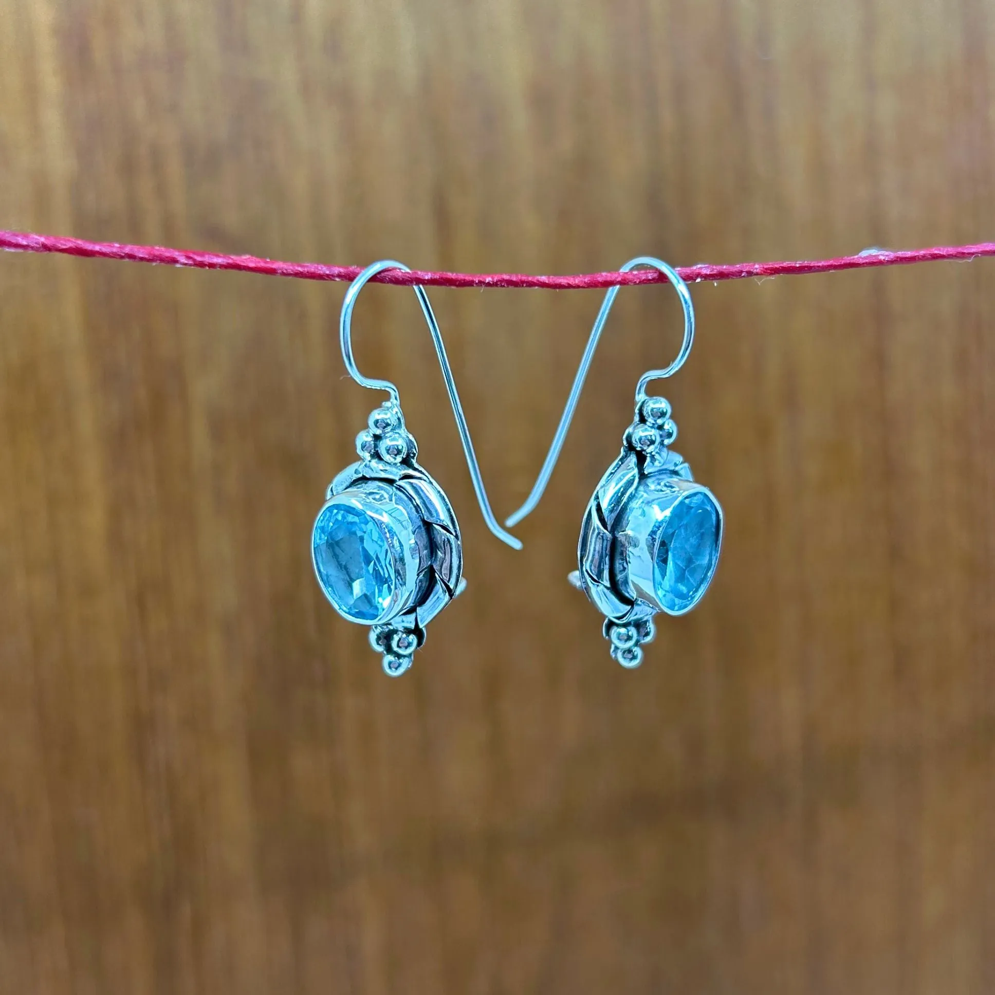 Blue Topaz Oval Drop Dangle Earrings