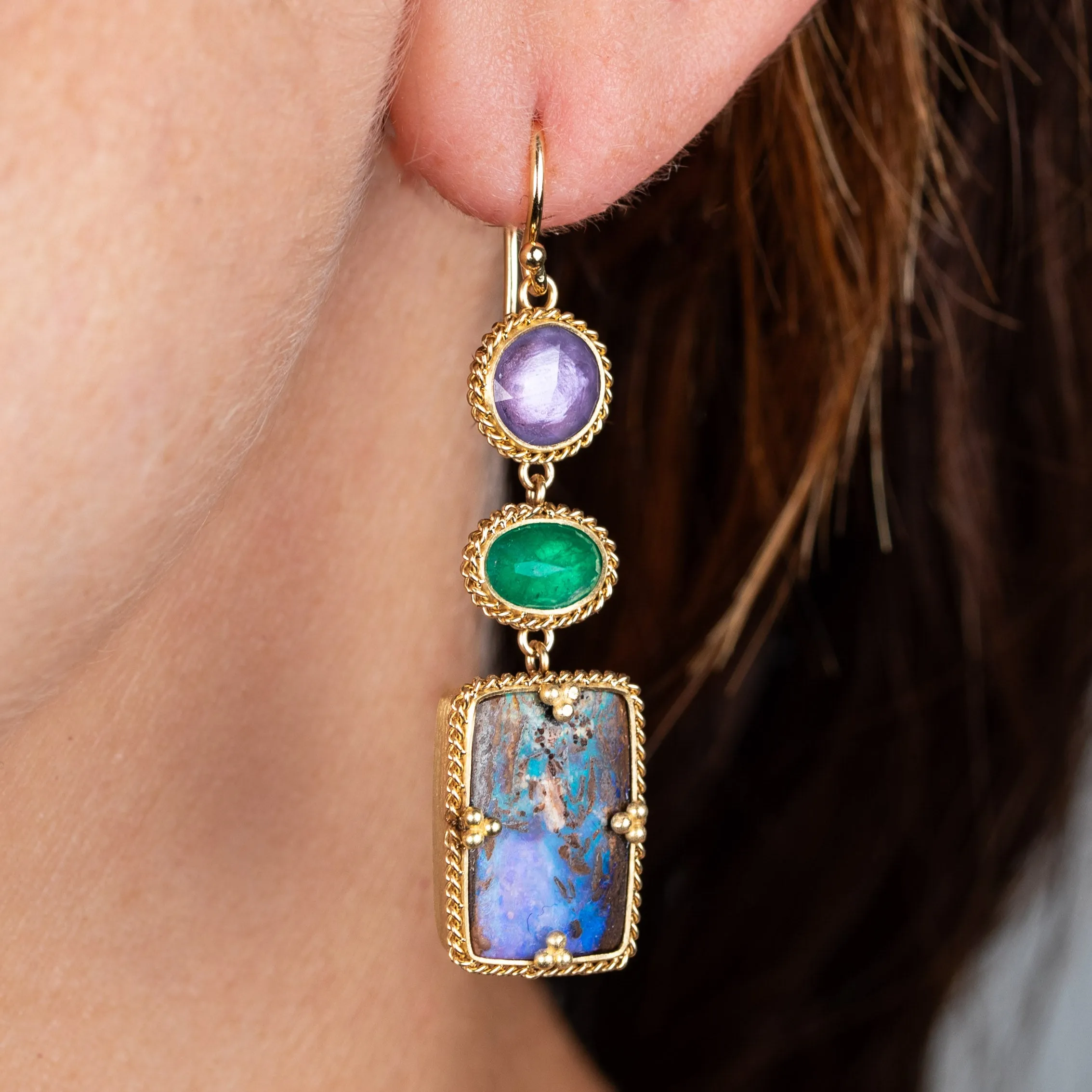 Boulder Opal Triple Drop Earrings