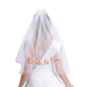 Bride to be Veil Bridal White Veil with Rose Gold Writing