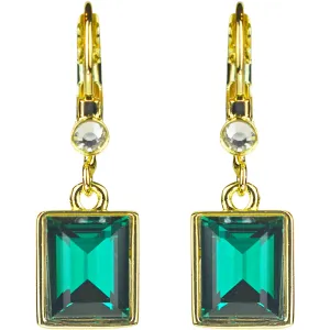 Brilliant Emerald Cut Petite Leverback Earrings (Goldtone/Emerald Green)