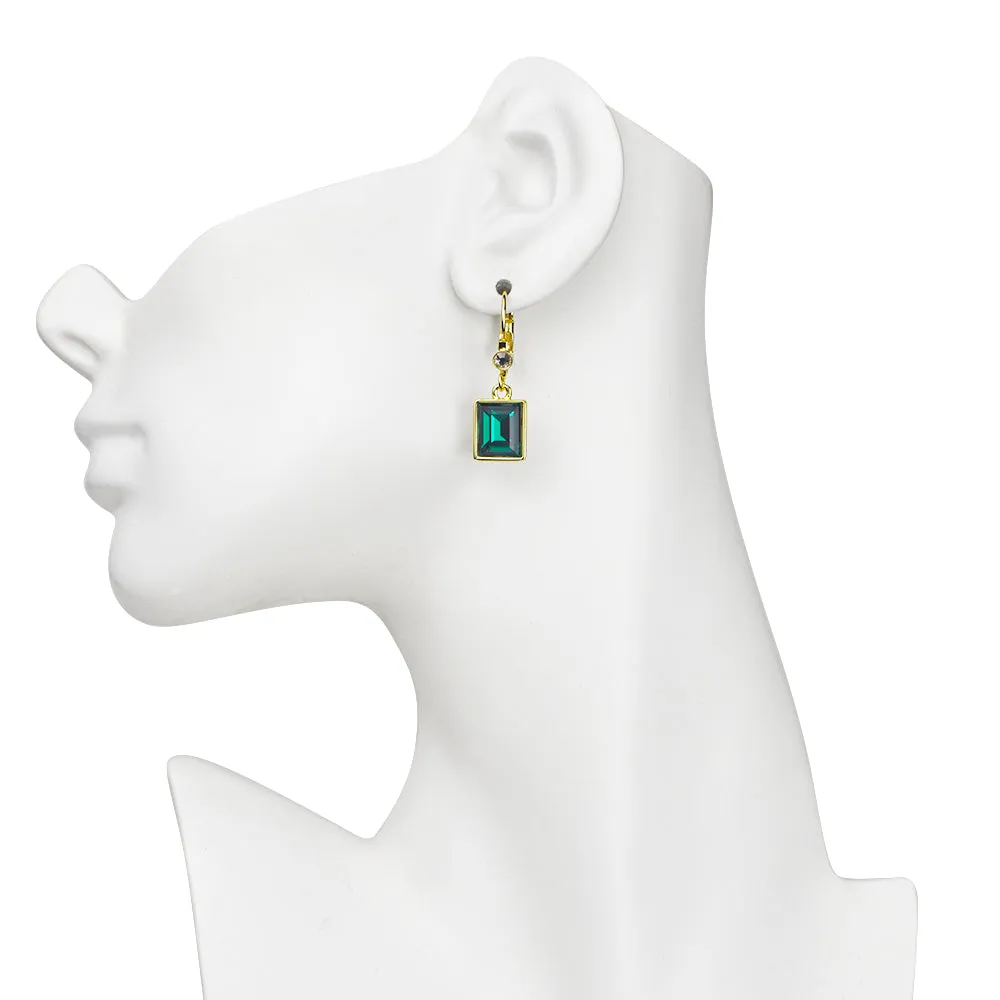 Brilliant Emerald Cut Petite Leverback Earrings (Goldtone/Emerald Green)