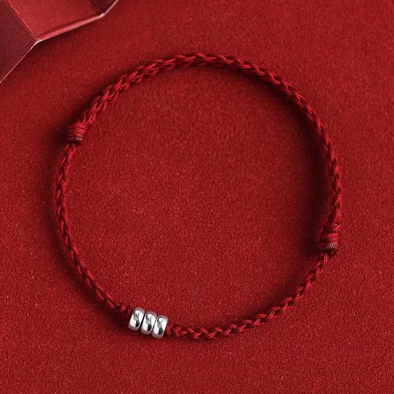 Buddha Stones 925 Sterling Silver Beads Protection Luck Braided Bracelet Anklet