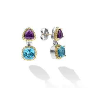 Caviar Color Two-Tone Amethyst and Swiss Blue Topaz Drop Earrings