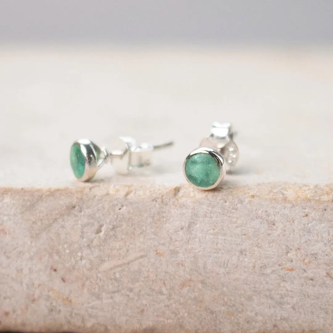 Chrysoprase Mini Stud Earrings | Silver | May