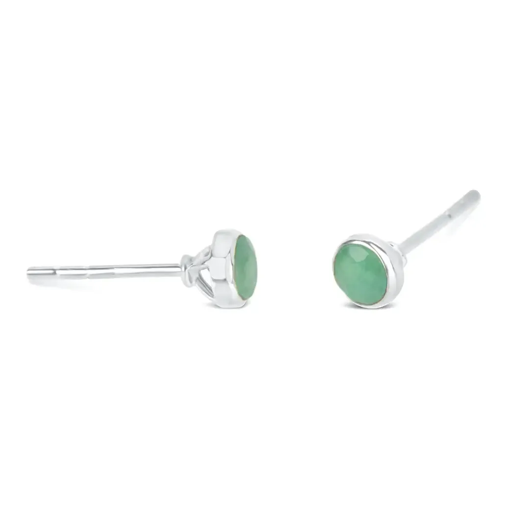 Chrysoprase Mini Stud Earrings | Silver | May