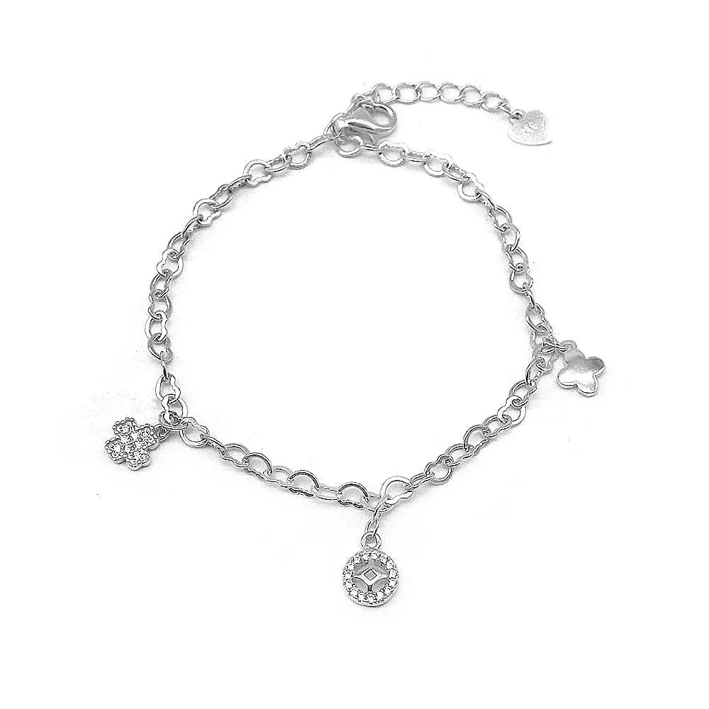 Corazon Clover 925 Sterling Silver Charm Bracelet