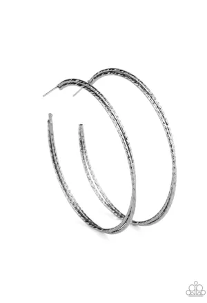 Curved Couture Black Hoop Earrings - Paparazzi Accessories