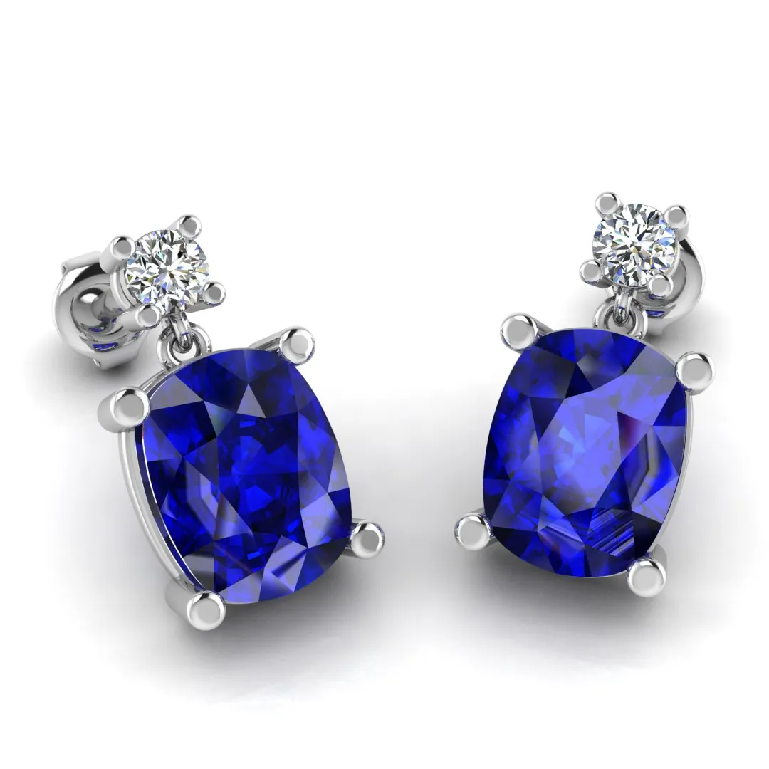 Cushion Shape Sapphire Natural Diamond Drop Earrings EDCCS