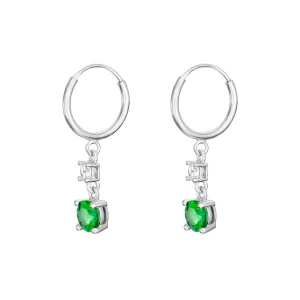 CZ Emerald Hoop Earrings - Silver Rhodium Plated