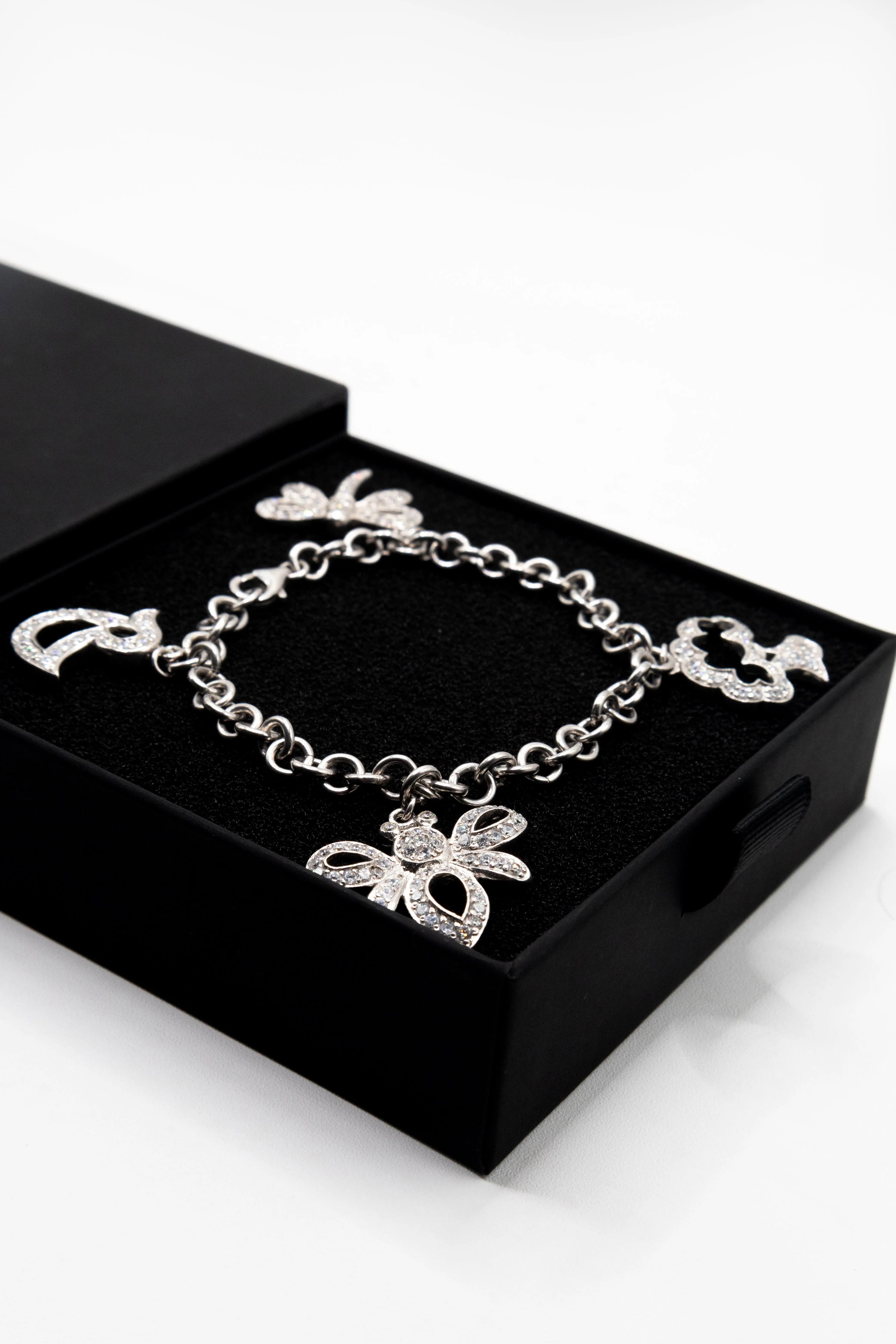 Dangling  Tree, Bee and Duck 925 Sterling Silver Charm Bracelet