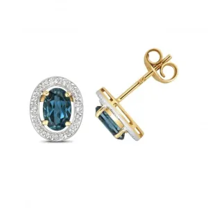 Diamond & London Blue Topaz Halo Stud Earrings ED267LB