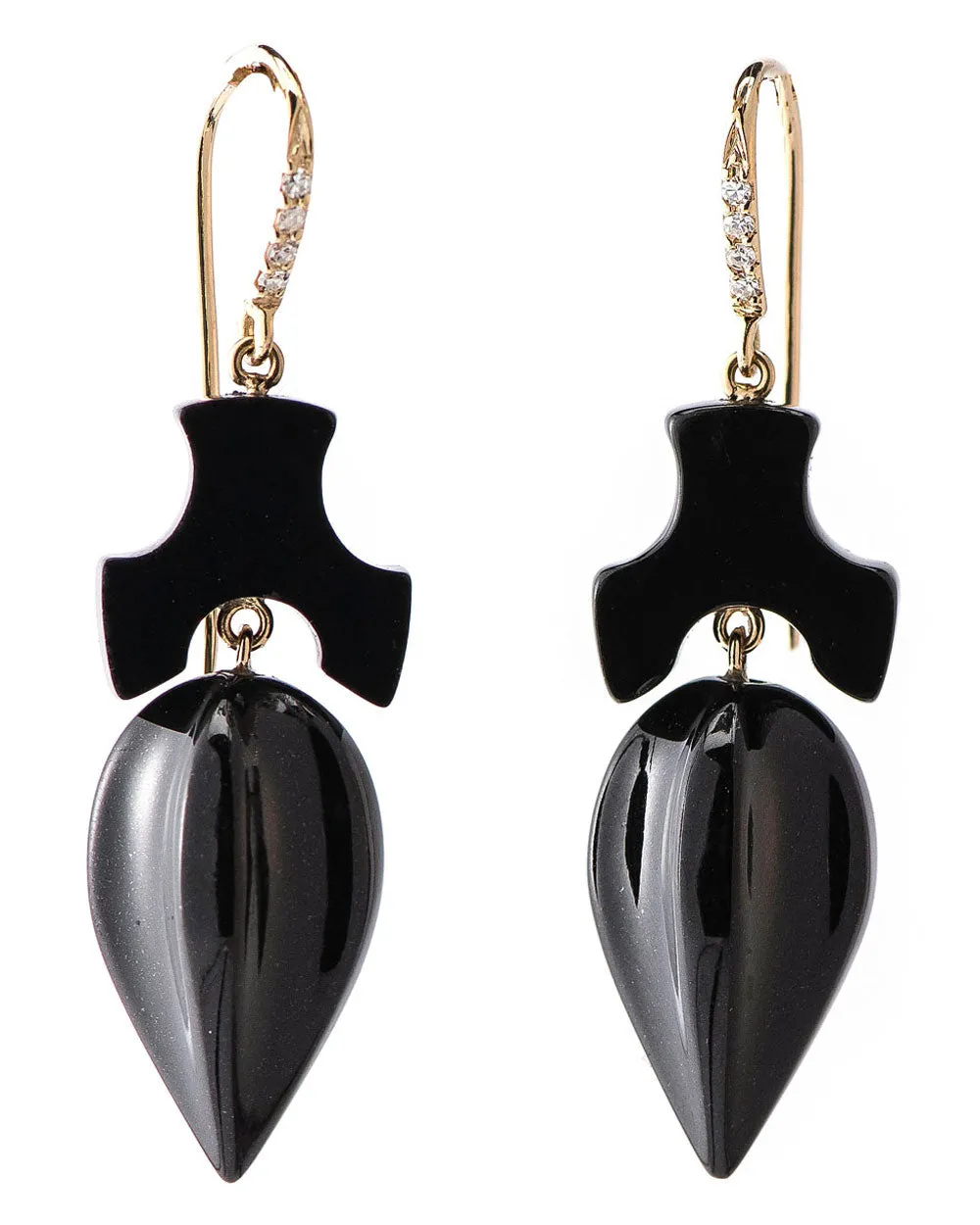 Diamond and Black Jade Acorn Drop Earrings