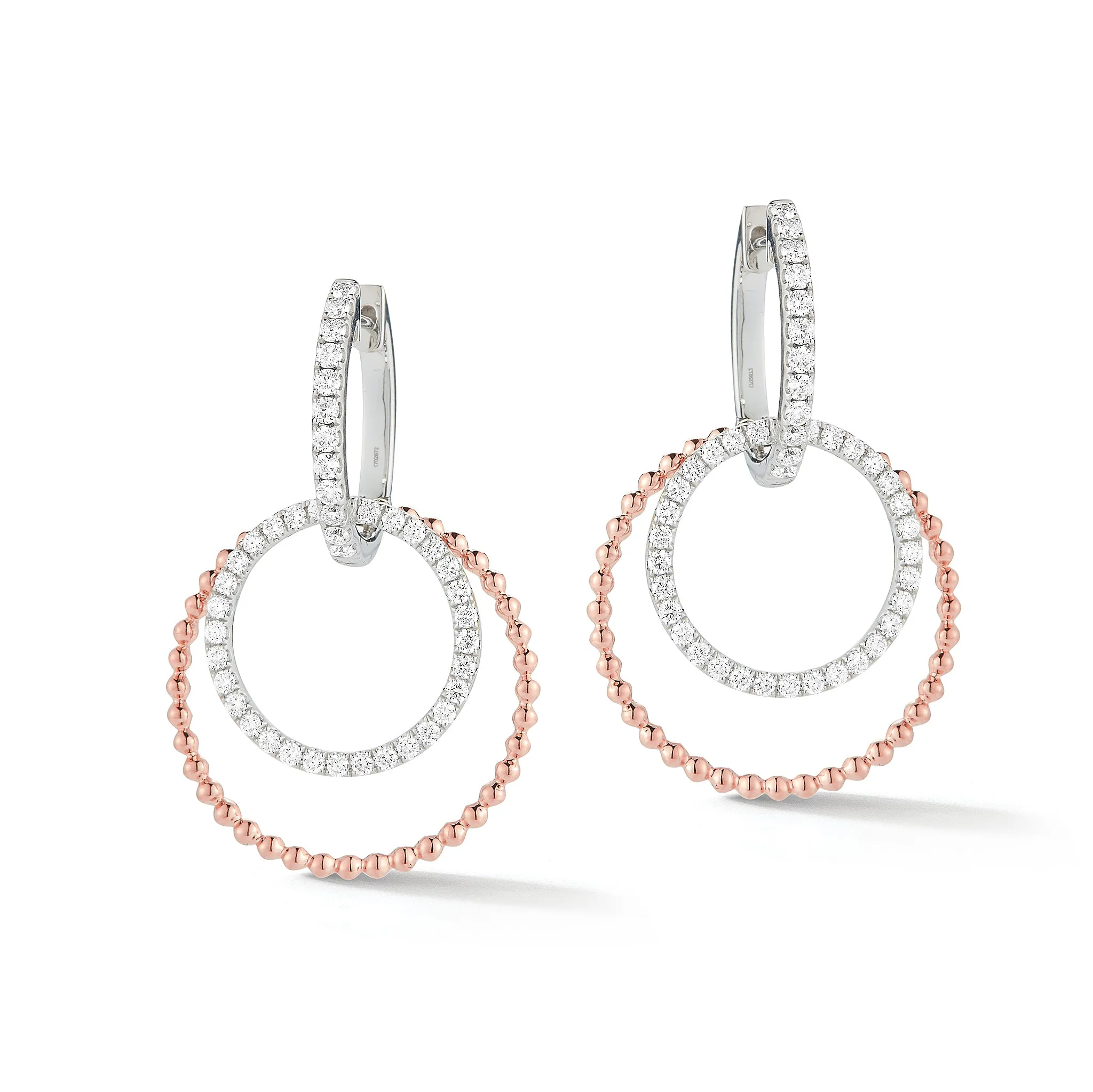 Diamond Two-Tone Double Hoop Drop Earrings