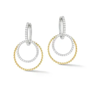 Diamond Two-Tone Double Hoop Drop Earrings