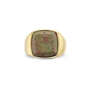 DIEGO BARRUECO 15MM SQUARE GREEN STONE SIGNET RING