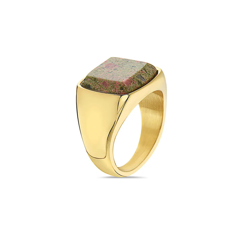 DIEGO BARRUECO 15MM SQUARE GREEN STONE SIGNET RING