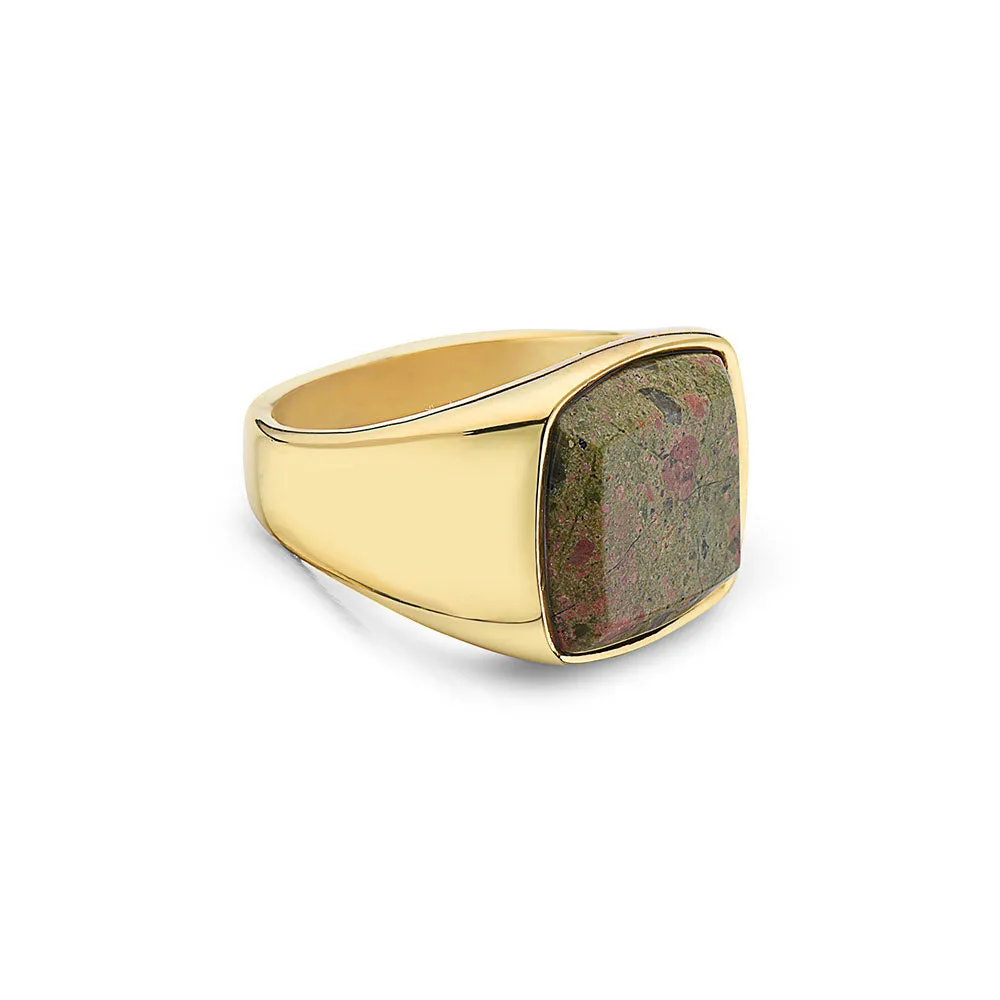 DIEGO BARRUECO 15MM SQUARE GREEN STONE SIGNET RING