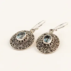 Drop Filigree Blue Topaz Earrings