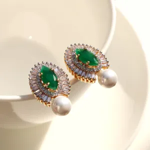 Earrings in Jade Pearls and Zircons