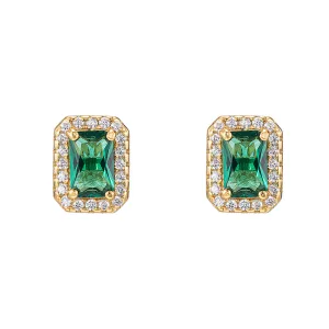 Emerald and CZ Stud Earrings