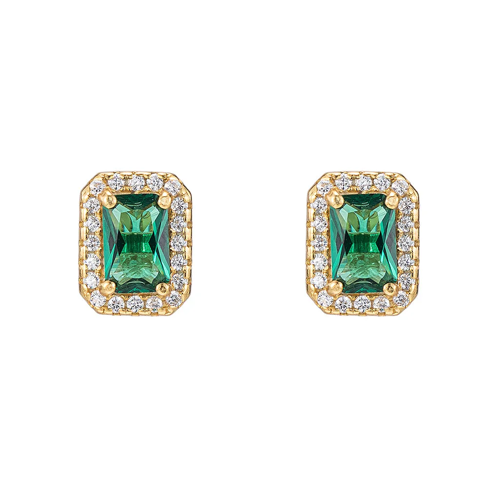 Emerald and CZ Stud Earrings