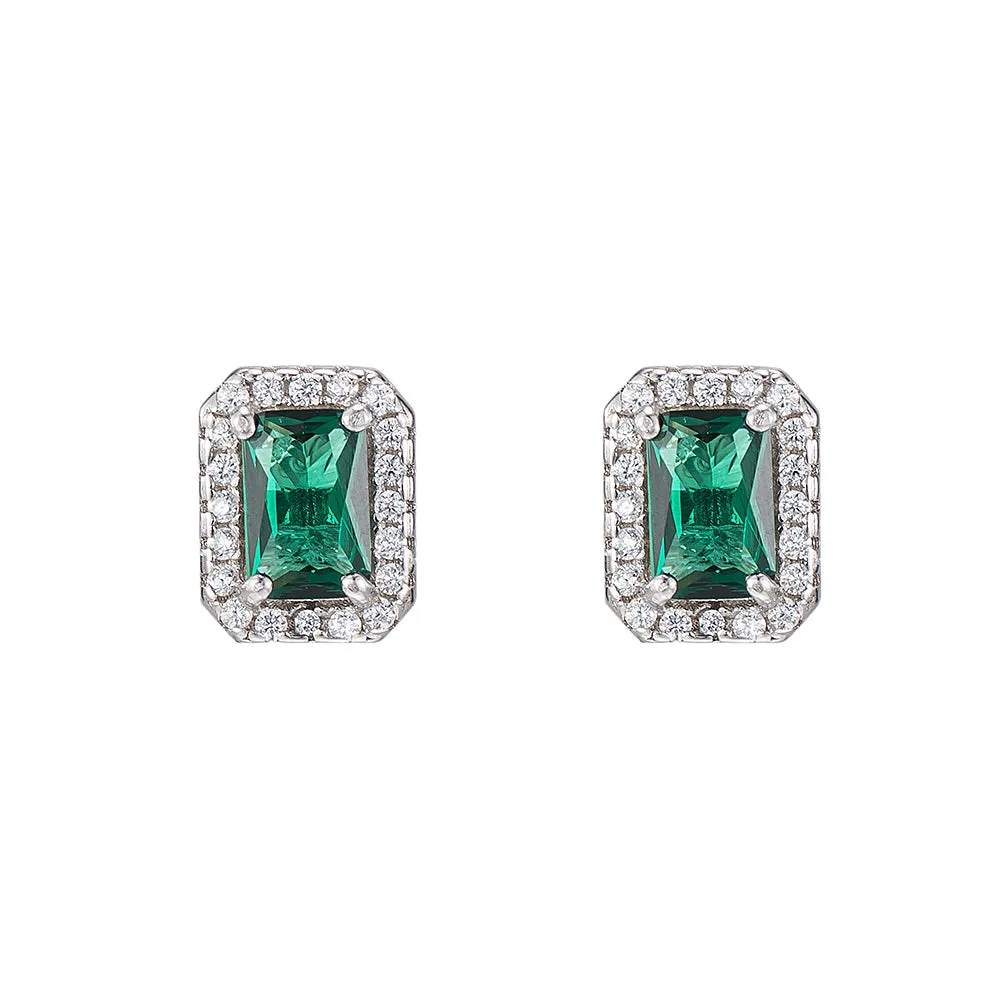 Emerald and CZ Stud Earrings