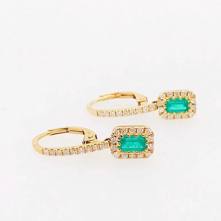 Emerald and Diamond Halo Earring Dangles