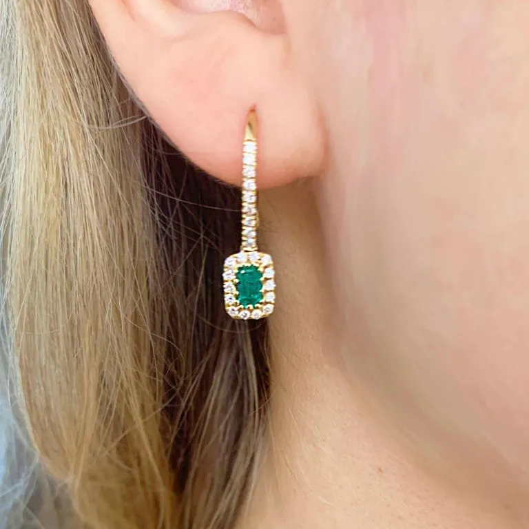 Emerald and Diamond Halo Earring Dangles