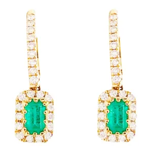 Emerald and Diamond Halo Earring Dangles